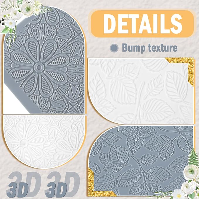 DoubleFill 12 Pcs Polymer Clay Texture Sheets Mat Works with Polymer Clay Cutter Embossin Roller DIY Tools for Pottery Earrings Jewelry Making