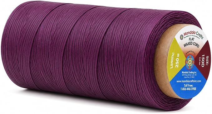 Mandala Crafts 150D 0.8mm Plum Flat Waxed Thread for Leather Sewing