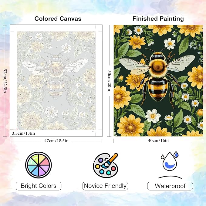 Yezavesu Paint by Numbers Kit for Adults Beginner, Bee Adult Paint by Number Kits on Canvas Without Frame, DIY Acrylic Flowers Painting by Numbers for Home Wall Decor Gift 16x20 Inch