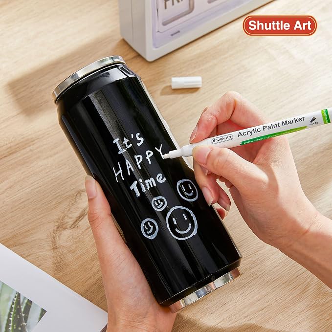 Shuttle Art White Paint Pens, 40 Pack Fine Tip Acrylic Pens, Water-Based Quick Dry Markers for Rock, Wood, Metal, Plastic, Glass, Canvas, Ceramic