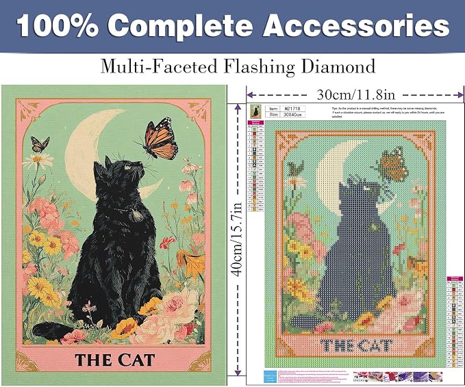 ijbnhd Cat Diamond Art Kits for Adults Black Cat 12X16inch