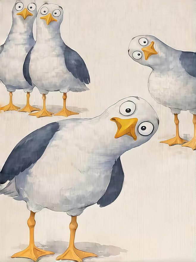 Animal Diamond Painting Kits for Adults,Cartoon Seagull Diamond Art Kits | DIY Full Round Drill Gem Painting Cute Funny Bird Paint by Diamonds Relaxing Craft for Cartoon Home Wall Decor 12x16In