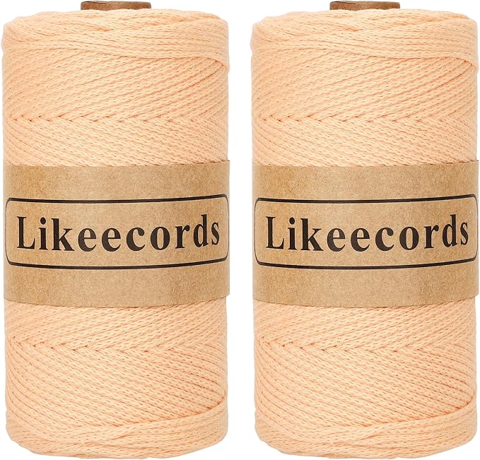 Likeecords 2 Skeins of 100% Cotton Crochet Bag Cord 2mm x 170m Macrame Cord 2mm Crochet Thread Macrame Rope Gift for Knitter (Inulin)