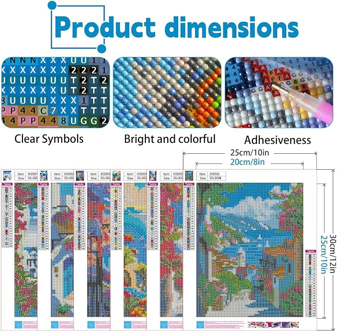 Ycydilirab 6 Pack Diamond Art Kits for Adults,Seaside Scenery 5D Diamond Painting Kits for Adults, DIY Gem Painting Perfect for Gifts and Home Wall Decor 10x12inch