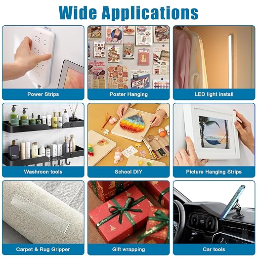 3M Double Sided Tape 0.39in X 9.85ft，Heavy Duty Removable Mounting Tape, Picture Hanging Adhesive Strips
