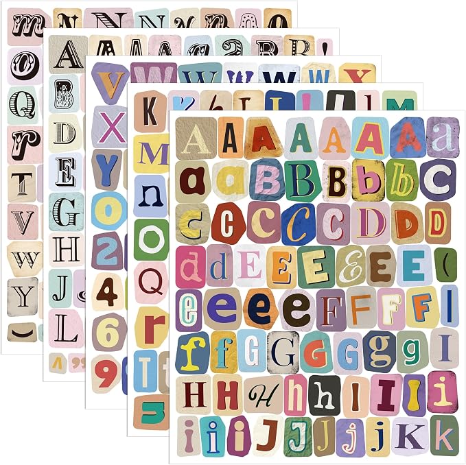 372PCS Vintage Letter Stickers,1 Inch Magazine Alphabet and Number Stickers