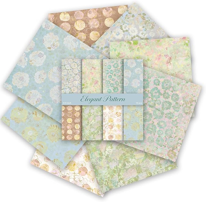 PRSTINCOL Scrapbook Paper,16 Sheets 6 x 6Inch Elegant Pattern Style Scrapbook Supplies,Single-Sided Vivid Origami Decoupage Paper for DIY Crafts, Card Making, Art Journaling