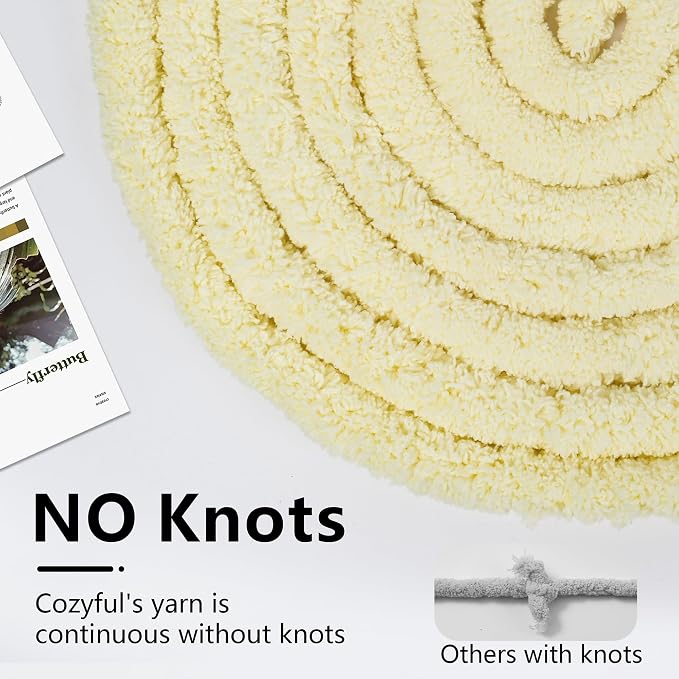 Cozyful Chunky Yarn for Hand Knitting - #10 Chunky Chenille Yarn, Jumbo Big Thick Chunky Yarns for Crocheting, Super Bulky Chunky Knit Blanket Yarns, 8 Skein (22 yds 8 oz Each Skein), Light Yellow