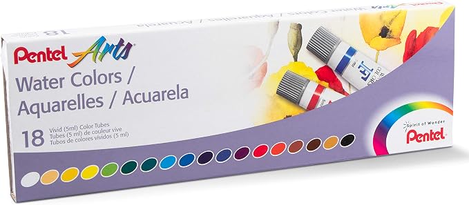 Pentel Arts Water Colors, Assorted Colors, Pack of 18 (WFRS-18)