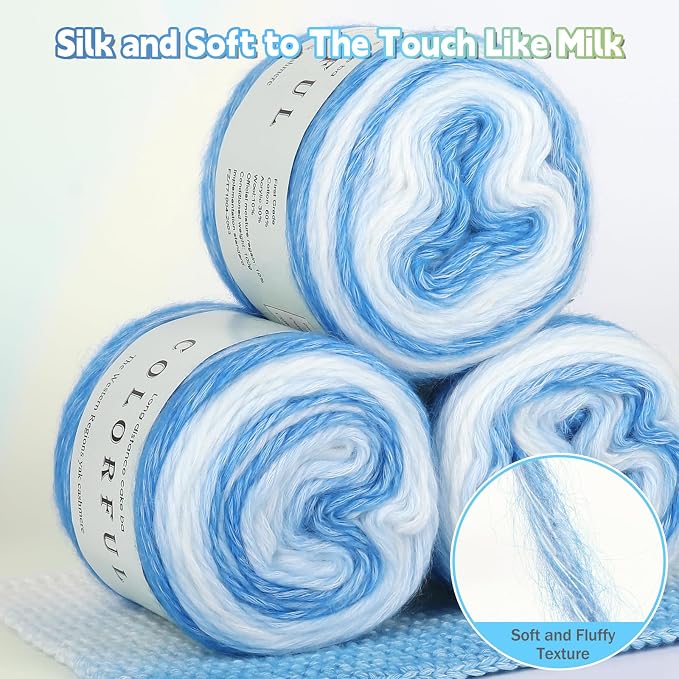 Katech Yarn for Crocheting-4 Pack of 100g/3.52 oz Gradient Cake Yarn | #3 DK Light-60% Cotton 30% Acrylic 10% Wool -Perfect for Scarves, Shawls, Blankets, and Garments That Stand Out with Style(E)