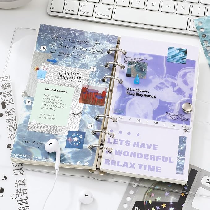 Premium Stcker Book for Scrapbooking, 65 Sheets Including Patterned, Vellum and Glitter Paper, Junk Journal Supplies for Adults with Vintage Stickers, 4.9 x 6.9 Inches