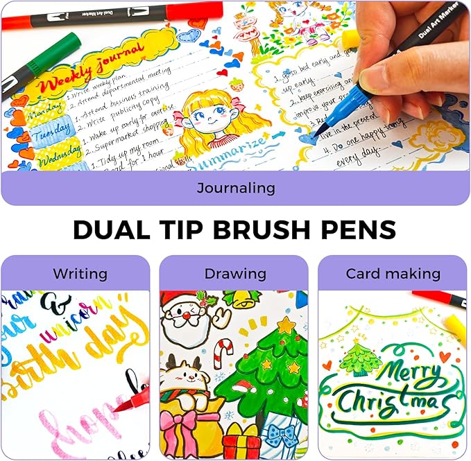 Artecho 72 Colors Dual Tip Markers for Adult Coloring Books | Drawing Pens For School, Fine and Brush Tip, Calligraphy, Drawing, Sketching