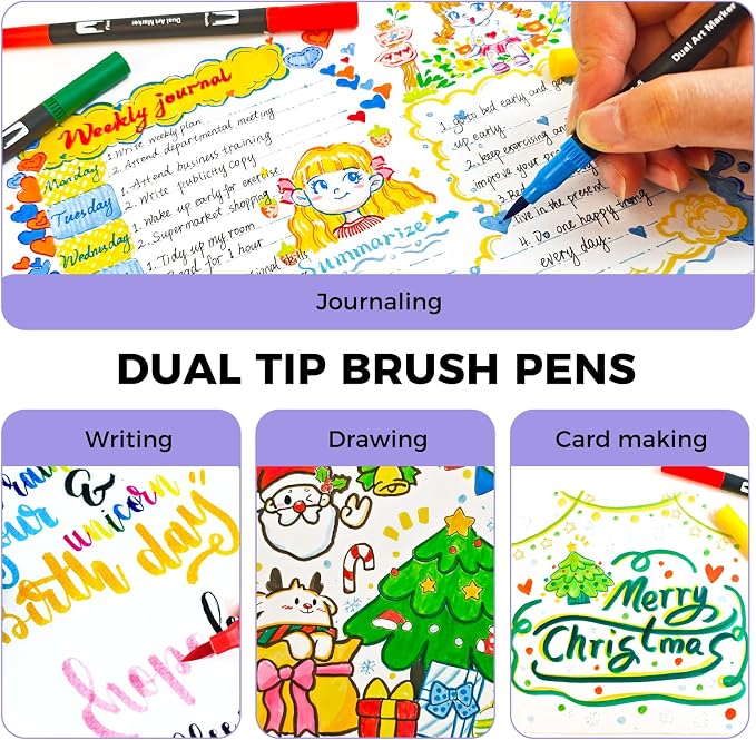 Artecho 72 Colors Dual Tip Markers for Adult Coloring Books with Bag | Drawing Pens For School, Fine and Brush Tip, Calligraphy, Drawing, Sketching