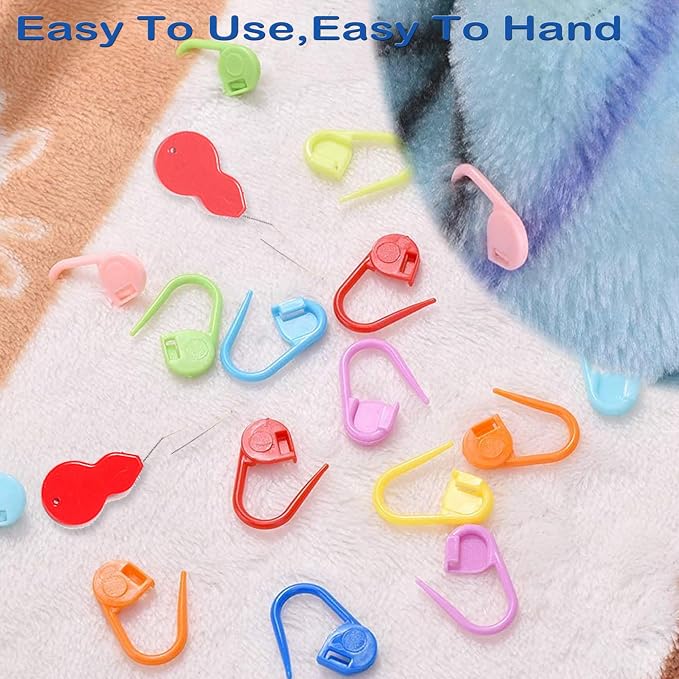 17 Pcs Sewing Knitting Kits, 9 Pcs Large-Eye Blunt Yarn Needles, 2 Pcs Needle Threader, 6 Pcs Colorful Knitting Crochet Locking Counter Stitch Needle, Suitable for Crochet Project