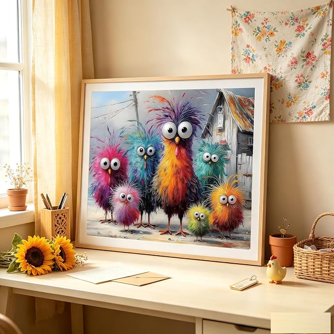 Funny Chicken Paint by Numbers Kit On Canvas for Adults Beginners 16x20In | DIY Acrylic Animal Oil Painting Kits Relaxing Hand Painted Canvas Art for Home Wall Decor