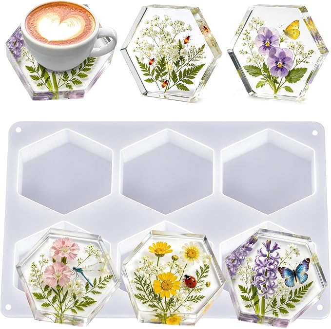 YOILES Deep Coaster Resin Molds Silicone,Epoxy Resin Molds | Hexagon Silicone Molds for Resin Casting Craft Mold for Flower Preservation DIY Art(Hexagon)