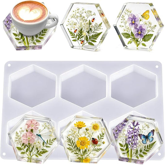 YOILES Deep Coaster Resin Molds Silicone,Epoxy Resin Molds | Hexagon Silicone Molds for Resin Casting Craft Mold for Flower Preservation DIY Art(Hexagon)