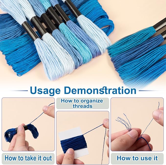 Amrules Friendship Bracelet String, 12 Pcs Embroidery Floss, Blue Series | Including 344.5" Cotton Cross Stitch Thread, Hand Embroidery Thread for DIY Sewing and Embroidery Crafts Making