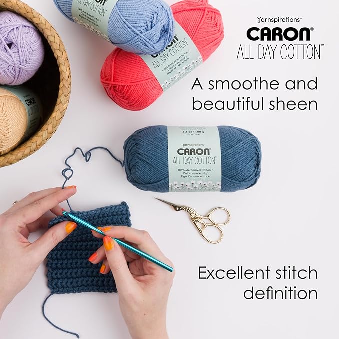 Caron All Day Cotton Yarn for Crocheting, Moss, 3-Pack | #4 Worsted Yarn, 100% Mercerized Cotton, Soft Crochet Yarn for Knitting, Amigurumi & Crafts, 173yds, 100g/3.5oz per skein