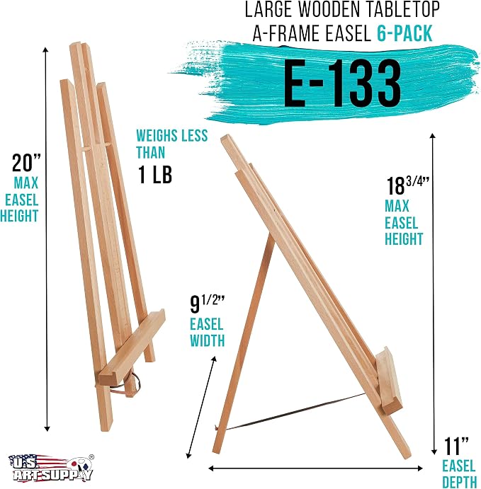 U.S. Art Supply 18" Large Tabletop Display Easel - Beechwood, Pack of 6 | Artist A-Frame Display Stand, Wooden Easel for Painting, Canvas Stand, Classrooms Events Photo Picture Sign Holder