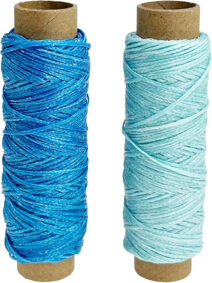 2 PCS Leather Sewing Waxed Thread, Each of 33 Yards 150D Sewing Thread Cord for Leather Craft DIY Supplies, Shoes Repairing, Blue and Light Blue