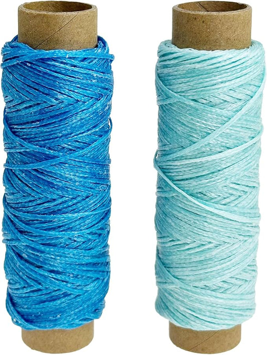 2 PCS Leather Sewing Waxed Thread, Each of 33 Yards 150D Sewing Thread Cord for Leather Craft DIY Supplies, Shoes Repairing, Blue and Light Blue