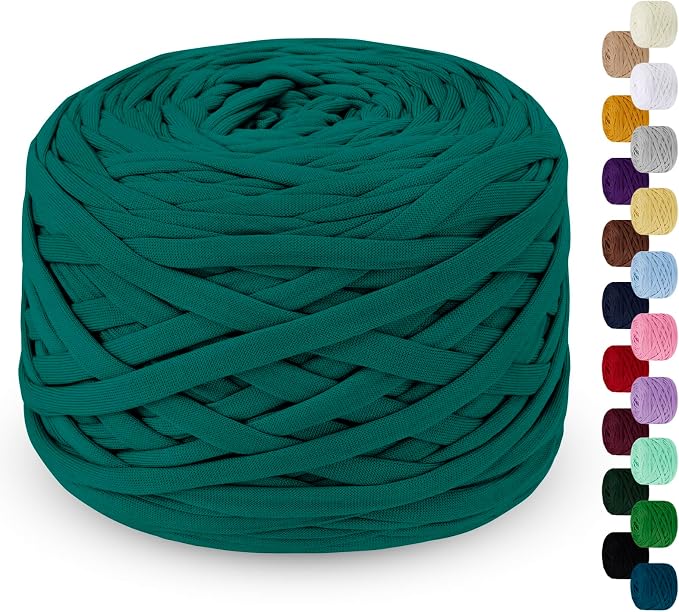 285g T-Shirt Yarn for Crocheting 109 Yards Elastic Ribbon Thick Fabric, Knitting for Crochet Bag, Blanket, Basket, DIY Projects, Home Decor (Lake Green)
