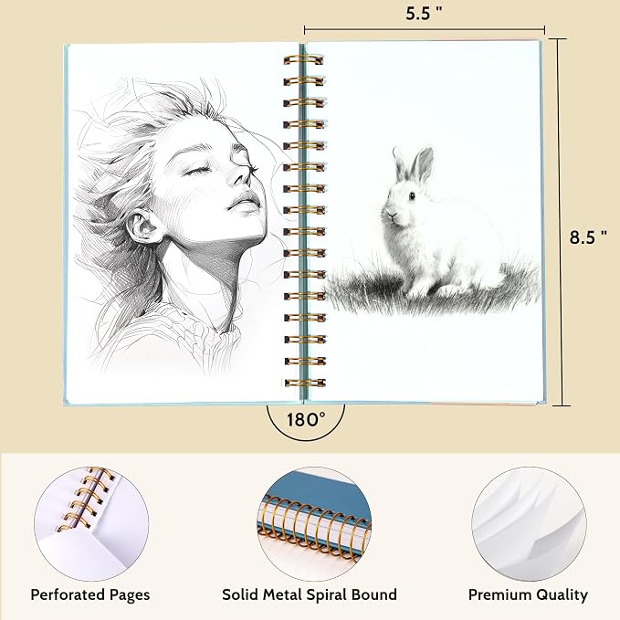 Yoment Small Sketch Book 5.5"x8.5",Mini Sketchbook,Spiral Bound,100 Sheets | Blue,68 lb/100gsm Hardcover Sketch Pad for Kids,Art Sketchbook Drawing Pad Book with Pencil,For Kids, Beginners,Artists