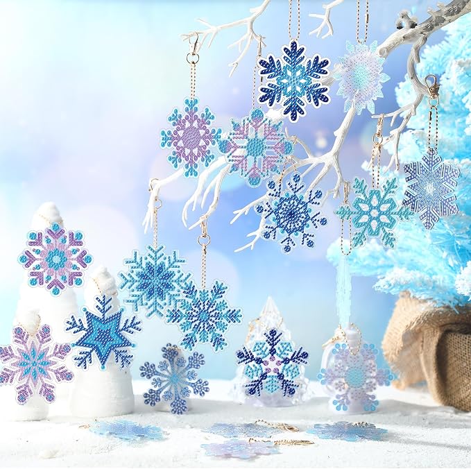 Tondiamo 20 Pcs Snowflake Diamond Painting Keychain Kits