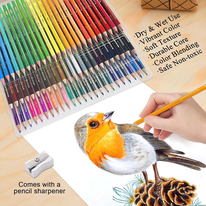 LBW Professional Watercolor Pencils for Adult Coloring Books, 72 Blendable Watecolor Pencils Set for Artists Beginners, Water Soluble Colored Pencils Wet or Dry