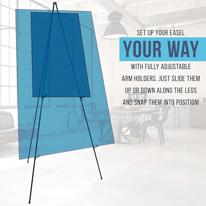 U.S. Art Supply 63" High Metal Folding Display Easel - Adjustable Height