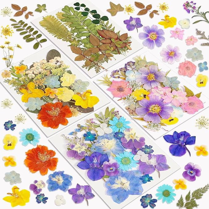 Resiners 100Pcs Dried Flowers, Pressed Flowers for Craft(Retro Style) | Real Natural Dried Flowers Dry Leaves Kit for DIY Making Crafts Resin Soap Candle Scrapbook Supplies Card Making Jewelry