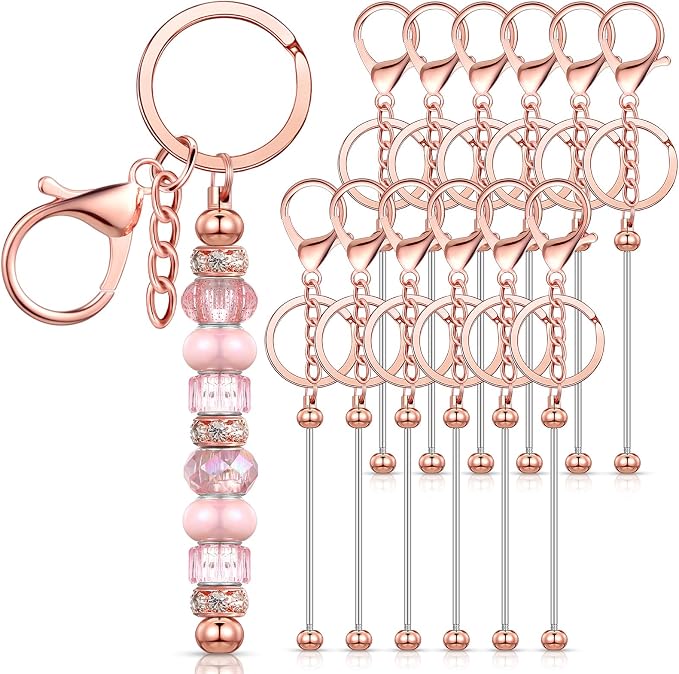 Tondiamo 12 Pcs Beadable Keychains Bars Bulk Blank Beaded Metal Keychain for Craft DIY Gift