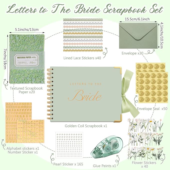 Letters to Bride Scrapbook,8.5 X 7 Inch,Classic,Green