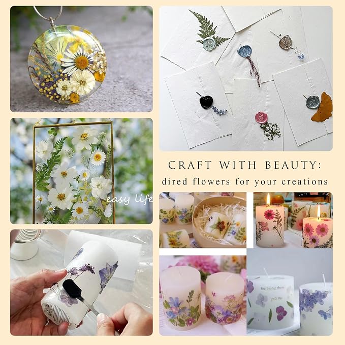 110 PCS Dried Pressed Flowers, Colorful-F | With Twigs for Resin Molds, Real Dry Flower Leaves For Jewelry Making Scrapbooking Crafts DIY Soap Candles Making Nails Décor