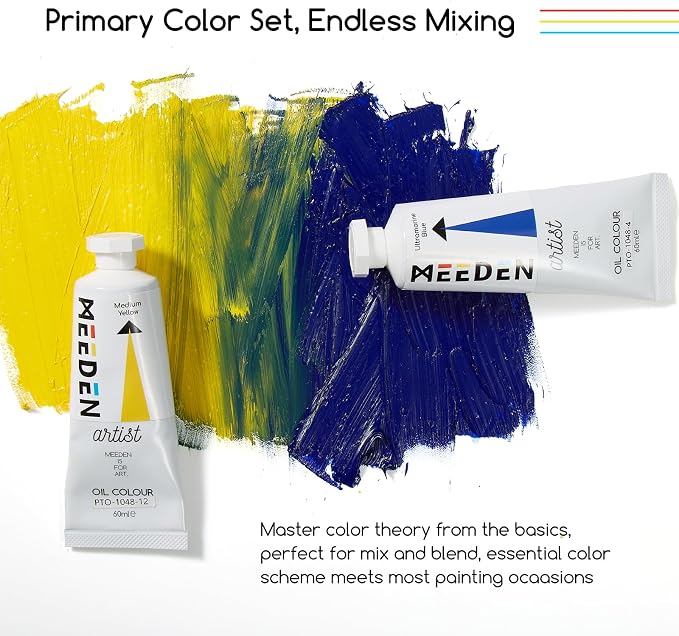 MEEDEN Artist Oil Paint Set - 6 Colors x 60ml/2oz Tubes | Basic Colors for Canvas Painting & Daily Practice - Essential Studio Palette for Beginners and Artists