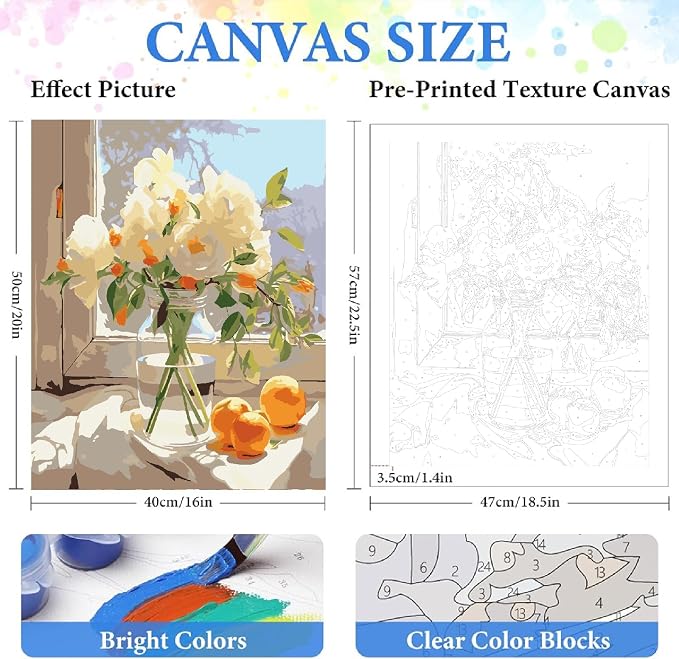 ZRIZQ Paint by Numbers Kit for Adults Beginner,White Flowers,16x20