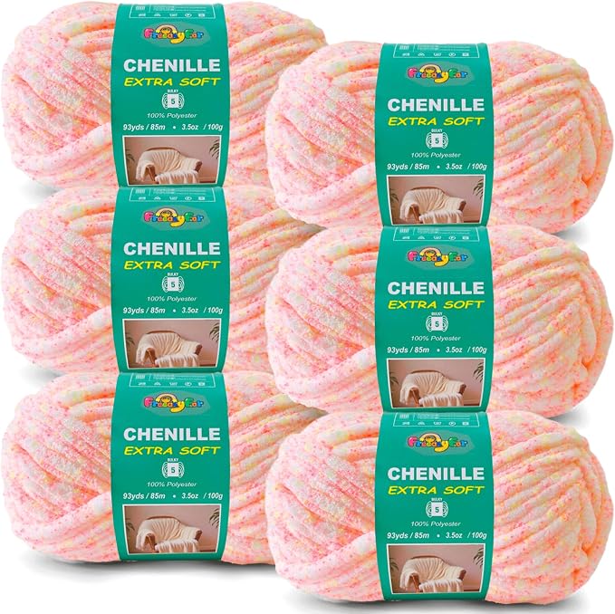 Super Soft Velvet Chenille Yarn for Crocheting and Knitting-Easy to Crochet-Bulky, 3.5oz/93yds of Each Skein-Chunky Plush Yarn for Hand Craft Blanket Ammigurumi DIY (Pink Sherbet, 6 Pack)