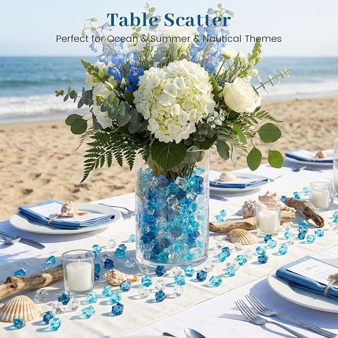 DomeStar 500 PCS Mixed Blue Fake Ice Rocks for Vase Fillers