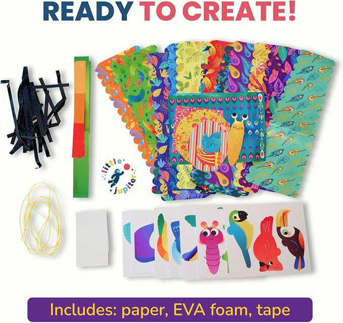 DIY Zig Zag Origami - Beginner Origami & EVA Foam & Paper Craft Kit for Kids 6-10 Yrs - Boys & Girls Build 20 Hanging Birds, Insects, & More - Use for Room Decoration, Christmas Ornaments, & More