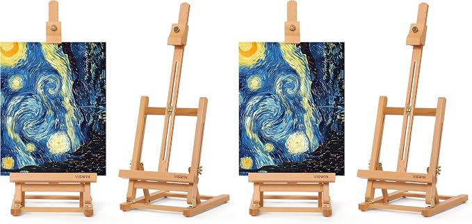 VISWIN 25" H-Frame Tabletop Easel for Painting, Adjustable Beech Wood Table Top Easel, Portable Art Easel for Adults, Artists, Beginners, Holds Canvas up to 15" – Natural (Pack of 2)