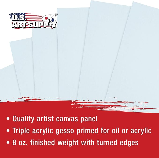 U.S. Art Supply 12 X 12 Inch Art Canvas Board Panels 12 Pack - 8 Ounce | Heavyweight Cotton Acid Free Canvases for Painting Acrylics and Watercolor (1 Case of 12 Single Canvas Painting Panels)