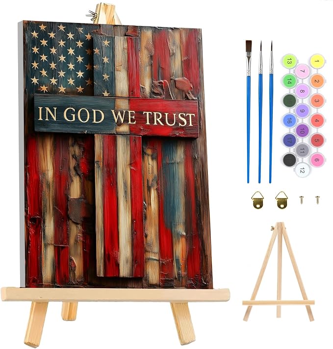 MAXBYE American Flag Framed Paint by Numbers Kits for Adults with Wooden Easel, Easy Adult Paint by Number Kits on Canvas, DIY Oil Paintings for Beginners Gift Home Wall Decor 10×14 Inch