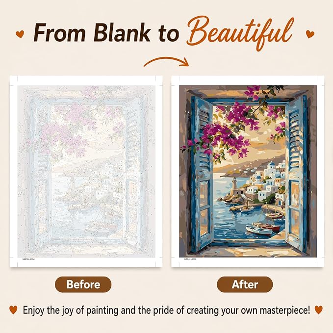AUKELHJ Paint by Numbers Kit for Adults Beginner, Window View, 16x20 inch | Paint by Number for Adults, Beginner Friendly, High-Definition Color Canvas, Stress Relief, Home Decor, Gifts, Unframed