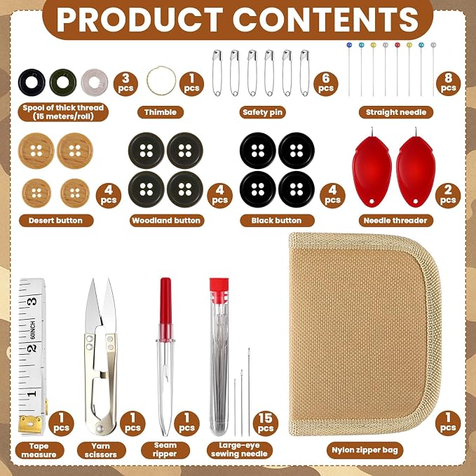 Suncalla 1 Pack Military Survival Sewing Kit Travel Emergency,Brown