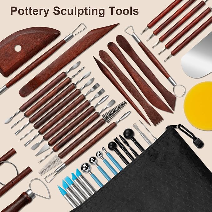 Amrules 43 Pcs Polymer Clay Sculpting Tools Kit for Adults, Red | Multi-Functional for Carving, Dotting & Molding, Ideal for Art Class & Pottery Studio, Comes with Zipper Storage Bag