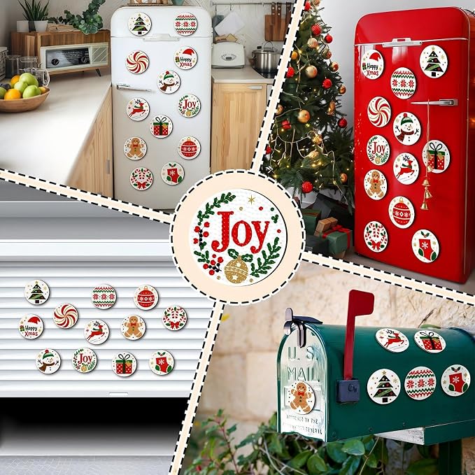 Zonon 12 Pcs Christmas Diamond Art Magnets Kit, Joyful Xmas | Holiday Diamond Painting Magnetic Stickers,Joy Snowman Reindeer Gingerbread,Red Green Diamond Fridge Magnets for Xmas Decor