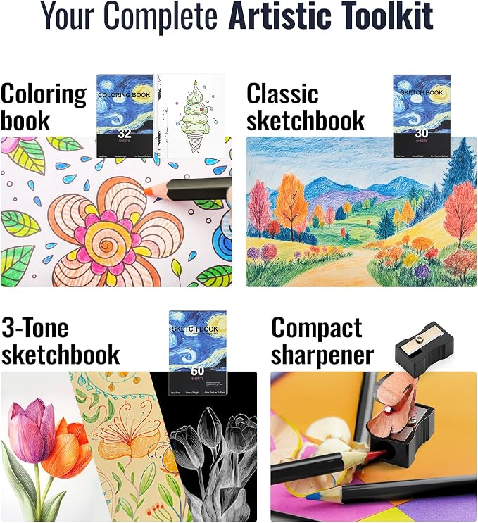 TMOL 120 Pack Colored Pencils for Adult Coloring Books, Soft Core Oil Based Color Pencils with Sketch Book, Color Book, Art Supplies with Zipper Case, Gifts for Adults, Artists, Professionals