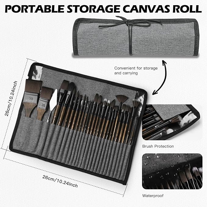 Fuumuui 26pcs Professional Paint Brush Set - High-Grade Series Synthetic Nylon Paint Brushes for Landscape, Acrylic, Oil, Watercolor, Gouache - Multi-Functional Universal Free Style for Art Supplies