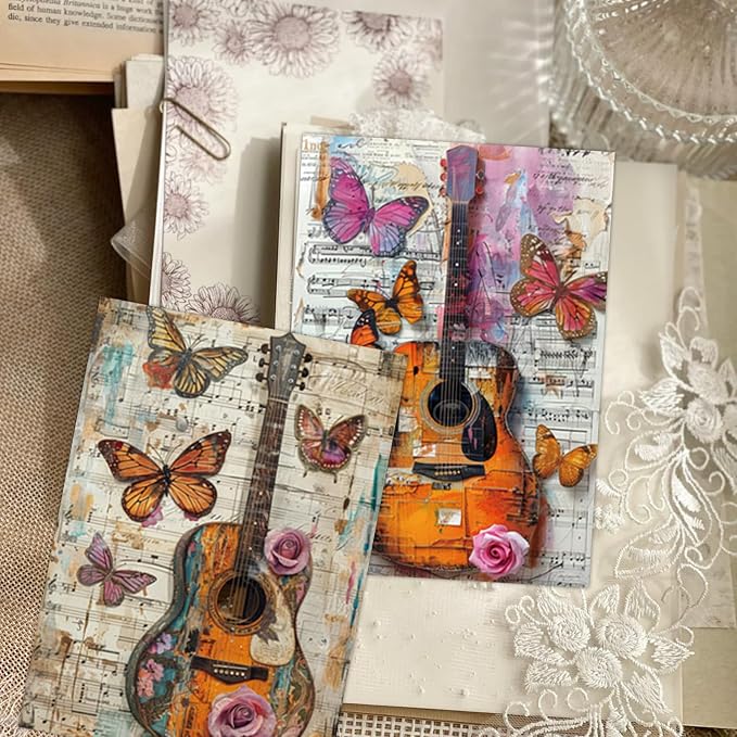 PRSTINCOL Scrapbook Paper,16 Sheets 4.1x5.8 Inch Guitar Butterfly Style Scrapbook Paper,Single-Sided Vibrant Origami Decoupage Papers for Diy Crafts, Card Making, Art Journaling
